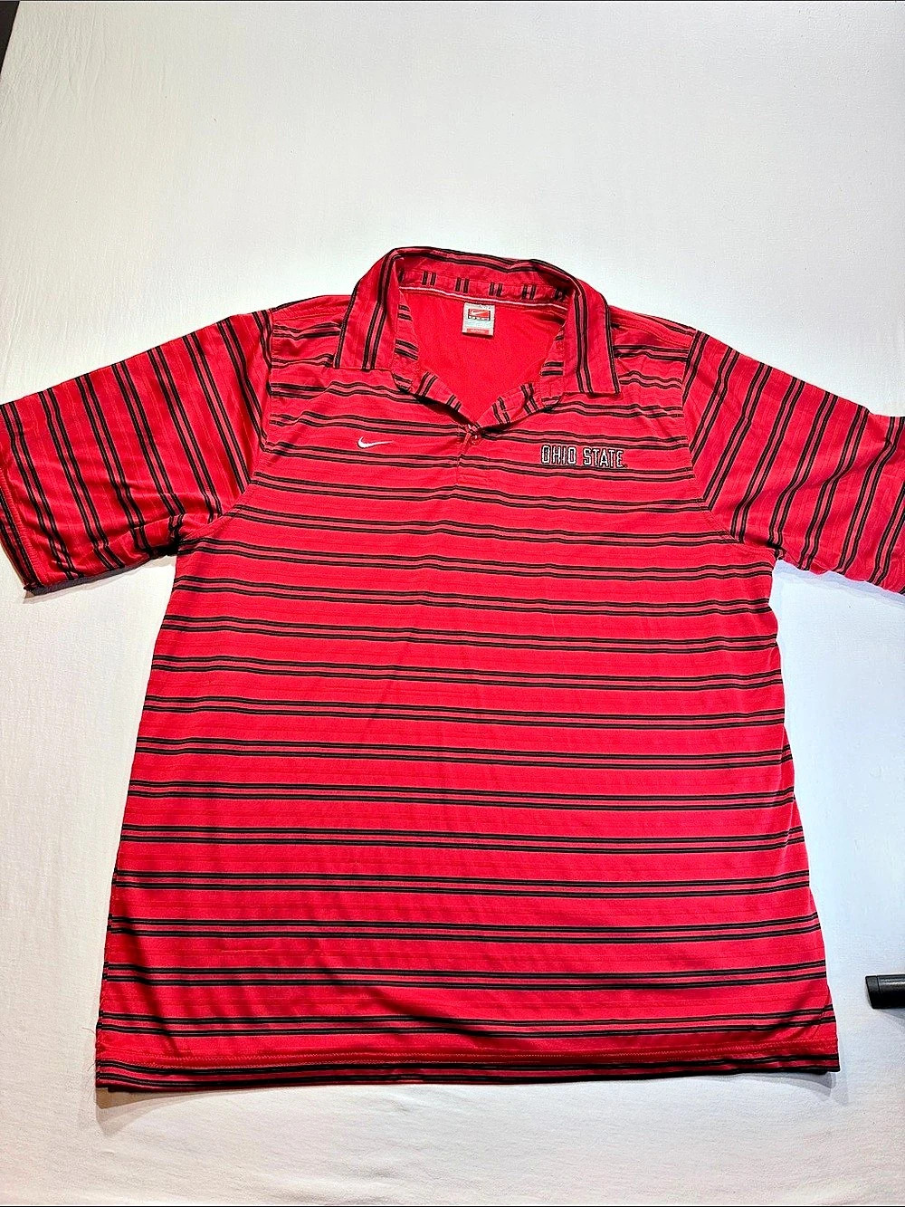 Nike Ohio State Buckeyes Striped Polo Shirt Jersey Red & Black XL